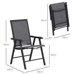 Conjunto de 2 Sillas de Camping Plegables con Reposabrazos para Jardín Terraza Carga 110 kg 58x64x94 cm Gris Oscuro - Ogal.Es