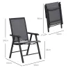 Conjunto de 2 Sillas de Camping Plegables con Reposabrazos para Jardín Terraza Carga 110 kg 58x64x94 cm Gris Oscuro - Ogal.Es