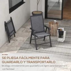 Conjunto de 2 Sillas de Camping Plegables con Reposabrazos para Jardín Terraza Carga 110 kg 58x64x94 cm Gris Oscuro - Ogal.Es