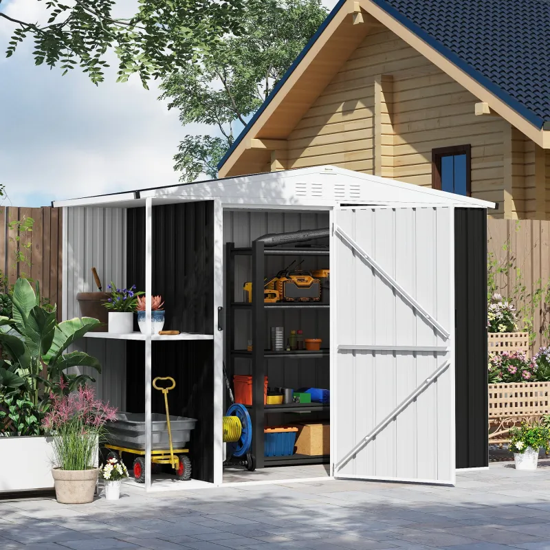 Cobertizo de Jardín con 2 Estantes Puerta con Cerradura y Estructura Resistente en Acero Galvanizado 245x117x161... - Ogal.Es