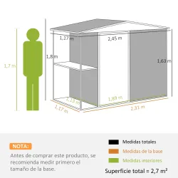 Cobertizo de Jardín con 2 Estantes Puerta con Cerradura y Estructura Resistente en Acero Galvanizado 245x117x161... - Ogal.Es