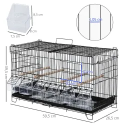 Jaula para Pájaros con Divisor Ganchos Superiores Puertas Comederos Perchas y Bandeja Extraíble 59,5x26,5x39,5 c... - Ogal.Es
