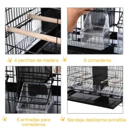 Jaula para Pájaros con Divisor Ganchos Superiores Puertas Comederos Perchas y Bandeja Extraíble 59,5x26,5x39,5 c... - Ogal.Es