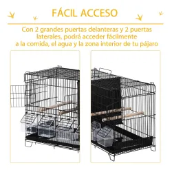 Jaula para Pájaros con Divisor Ganchos Superiores Puertas Comederos Perchas y Bandeja Extraíble 59,5x26,5x39,5 c... - Ogal.Es