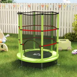 Cama Elástica Infantil Trampolín para Niños de 3-6 Años con Red de Seguridad Carga 45 kg Ø140x190 cm Verde - Ogal.Es