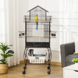 Jaula para Pájaros con Ruedas Pajarera con Soporte y Estante para Cacatúa ninfa Cotorra del Sol 50x49x137 cm Negro - Ogal.Es