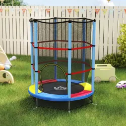 Cama Elástica Infantil Trampolín para Niños de 3-6 Años con Red de Seguridad Carga 45 kg Ø140x190 cm Multicolor - Ogal.Es