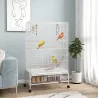 Jaula para Pájaros con Ruedas Bandeja Extraíble Puertas Comederos Perchas y Estante Inferior 79x49x133 cm Blanco - Ogal.Es