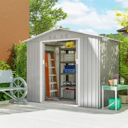 Caseta de Jardín 213x130x185 cm con Puertas Correderas y Claraboya para Almacenamiento de Herramientas Gris Plata - Ogal.Es