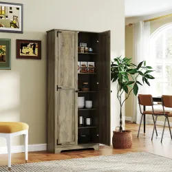 Alacena de Cocina con 2 Puertas y Estantes Ajustables para Comedor Salón 78x31,5x182 cm Marrón Grisáceo - Ogal.Es