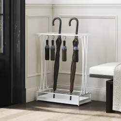 Paragüero Moderno de Acero con 21 Espacios y 24 Ganchos Bandeja Recogegotas Extraíble para Entrada 50x24x68 cm B... - Ogal.Es