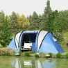 Tienda de Camping Familiar para 4-5 Personas con 2 Habitaciones Separadas Puertas y Ventanas 450x220x180 cm Azul - Ogal.Es