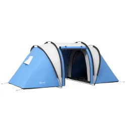Tienda de Camping Familiar para 4-5 Personas con 2 Habitaciones Separadas Puertas y Ventanas 450x220x180 cm Azul - Ogal.Es
