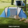 Tienda de Camping Familiar para 4-5 Personas con 2 Habitaciones Separadas Puertas y Ventanas 450x220x180 cm Azul - Ogal.Es