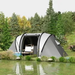Tienda de Camping Familiar para 4-5 Personas con 2 Habitaciones Separadas Puertas y Ventanas 450x220x180 cm Gris - Ogal.Es