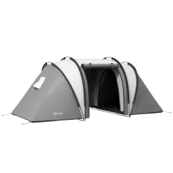 Tienda de Camping Familiar para 4-5 Personas con 2 Habitaciones Separadas Puertas y Ventanas 450x220x180 cm Gris - Ogal.Es