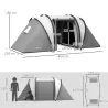 Tienda de Camping Familiar para 4-5 Personas con 2 Habitaciones Separadas Puertas y Ventanas 450x220x180 cm Gris - Ogal.Es