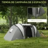 Tienda de Camping Familiar para 4-5 Personas con 2 Habitaciones Separadas Puertas y Ventanas 450x220x180 cm Gris - Ogal.Es