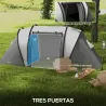 Tienda de Camping Familiar para 4-5 Personas con 2 Habitaciones Separadas Puertas y Ventanas 450x220x180 cm Gris - Ogal.Es