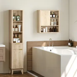 Armario de Baño de Pared con Puerta Corredera 5 Compartimentos y Estantes Ajustables 60x20x62 cm Blanco - Ogal.Es