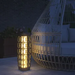 Lámpara Solar de Ratán Sintético con Luces LED Encendido/Apagado Automático para Exterior 20x20x68 cm Gris - Ogal.Es
