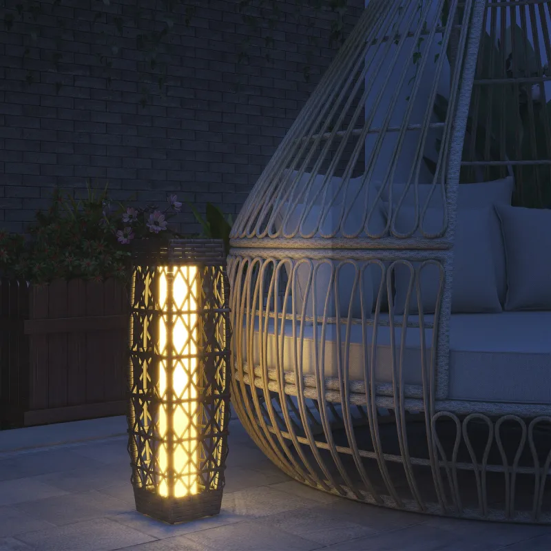 Lámpara Solar de Ratán Sintético con Luces LED Encendido/Apagado Automático para Exterior 20x20x68 cm Gris - Ogal.Es