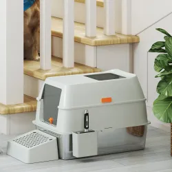 Arenero para Gatos Cubierto de Acero Inoxidable con Paso de Salida y Pala de Acero Inoxidable Gris Claro - Ogal.Es