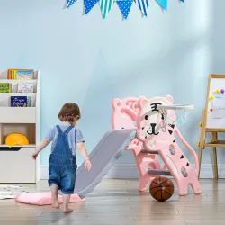 Tobogán para Niños de 18 a 36 Meses con 2 Escaleras 1 Canasta de Baloncesto y Patrón de Tigre 133x60x70 cm Rosa ... - Ogal.Es