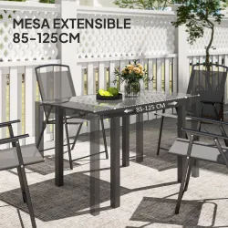 Mesa de Comedor Extensible de Exterior de 85-125 cm para 4-6 Personas Mesa Rectangular para Porche Terraza Jardín - Ogal.Es