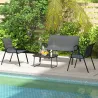 Conjunto de Muebles de Jardín de 4 Piezas con 2 Sillas Apilables y Banco de 2 Plazas con Mesa de Café de Vidrio ... - Ogal.Es