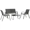 Conjunto de Muebles de Jardín de 4 Piezas con 2 Sillas Apilables y Banco de 2 Plazas con Mesa de Café de Vidrio ... - Ogal.Es