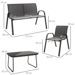 Conjunto de Muebles de Jardín de 4 Piezas con 2 Sillas Apilables y Banco de 2 Plazas con Mesa de Café de Vidrio ... - Ogal.Es