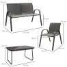 Conjunto de Muebles de Jardín de 4 Piezas con 2 Sillas Apilables y Banco de 2 Plazas con Mesa de Café de Vidrio ... - Ogal.Es