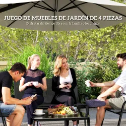 Conjunto de Muebles de Jardín de 4 Piezas con 2 Sillas Apilables y Banco de 2 Plazas con Mesa de Café de Vidrio ... - Ogal.Es