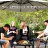 Conjunto de Muebles de Jardín de 4 Piezas con 2 Sillas Apilables y Banco de 2 Plazas con Mesa de Café de Vidrio ... - Ogal.Es