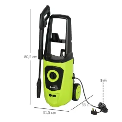 Hidrolimpiadora de Alta Presión 1800W con Accesorios Ángulo Ajustable y Parada Automática 33x31,5x80,5 cm Verde ... - Ogal.Es