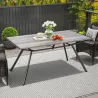 Mesa de Comedor de Exterior con Encimera Imitación Madera para 6 Personas con Estructura de Acero 160x90x73 cm Gris - Ogal.Es