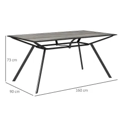 Mesa de Comedor de Exterior con Encimera Imitación Madera para 6 Personas con Estructura de Acero 160x90x73 cm Gris - Ogal.Es