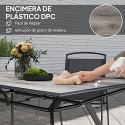 Mesa de Comedor de Exterior con Encimera Imitación Madera para 6 Personas con Estructura de Acero 160x90x73 cm Gris - Ogal.Es