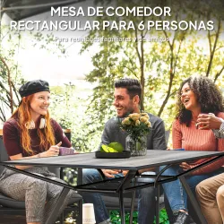 Mesa de Comedor de Exterior con Encimera Imitación Madera para 6 Personas con Estructura de Acero 160x90x73 cm Gris - Ogal.Es