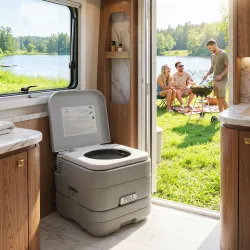 Inodoro Portátil con Tanques Dobles de 10L Estructura en Plástico PE para Camping y Senderismo 36x42x30 cm Gris - Ogal.Es