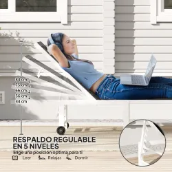 Tumbona Reclinable de Jardín Exterior con Ruedas Respaldo Ajustable en 5 Posiciones y Marco de Acero 166x60x84 c... - Ogal.Es