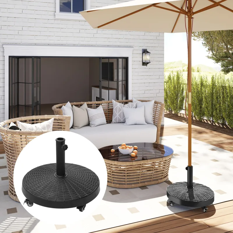 Base para Sombrilla con Ruedas de Resina y Metal Compatible con Postes Ø38 mm y Ø48 mm Ø52x41 cm Negro - Ogal.Es