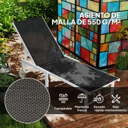 Tumbona Reclinable de Jardín Exterior con Ruedas Respaldo Ajustable en 5 Posiciones y Marco de Acero 166x60x84 c... - Ogal.Es