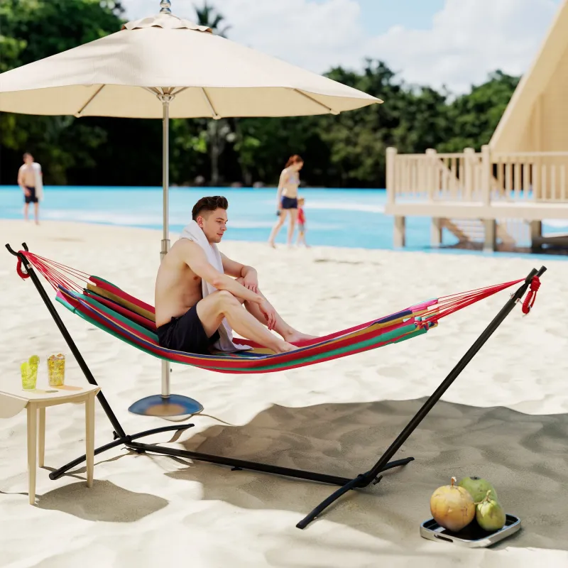 Hamaca con Soporte 310x117cm para Camping con Altura Ajustable y Bolsa de Transporte Carga 120 kg Rayas Naranja ... - Ogal.Es