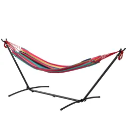 Hamaca con Soporte 310x117cm para Camping con Altura Ajustable y Bolsa de Transporte Carga 120 kg Rayas Naranja ... - Ogal.Es