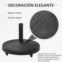Base para Sombrilla con Ruedas de Resina y Metal Compatible con Postes Ø38 mm y Ø48 mm Ø52x41 cm Negro - Ogal.Es