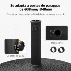 Base para Sombrilla con Ruedas de Resina y Metal Compatible con Postes Ø38 mm y Ø48 mm Ø52x41 cm Negro - Ogal.Es