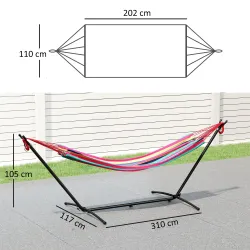 Hamaca con Soporte 310x117cm para Camping con Altura Ajustable y Bolsa de Transporte Carga 120 kg Rayas Naranja ... - Ogal.Es