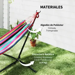 Hamaca con Soporte 310x117cm para Camping con Altura Ajustable y Bolsa de Transporte Carga 120 kg Rayas Naranja ... - Ogal.Es